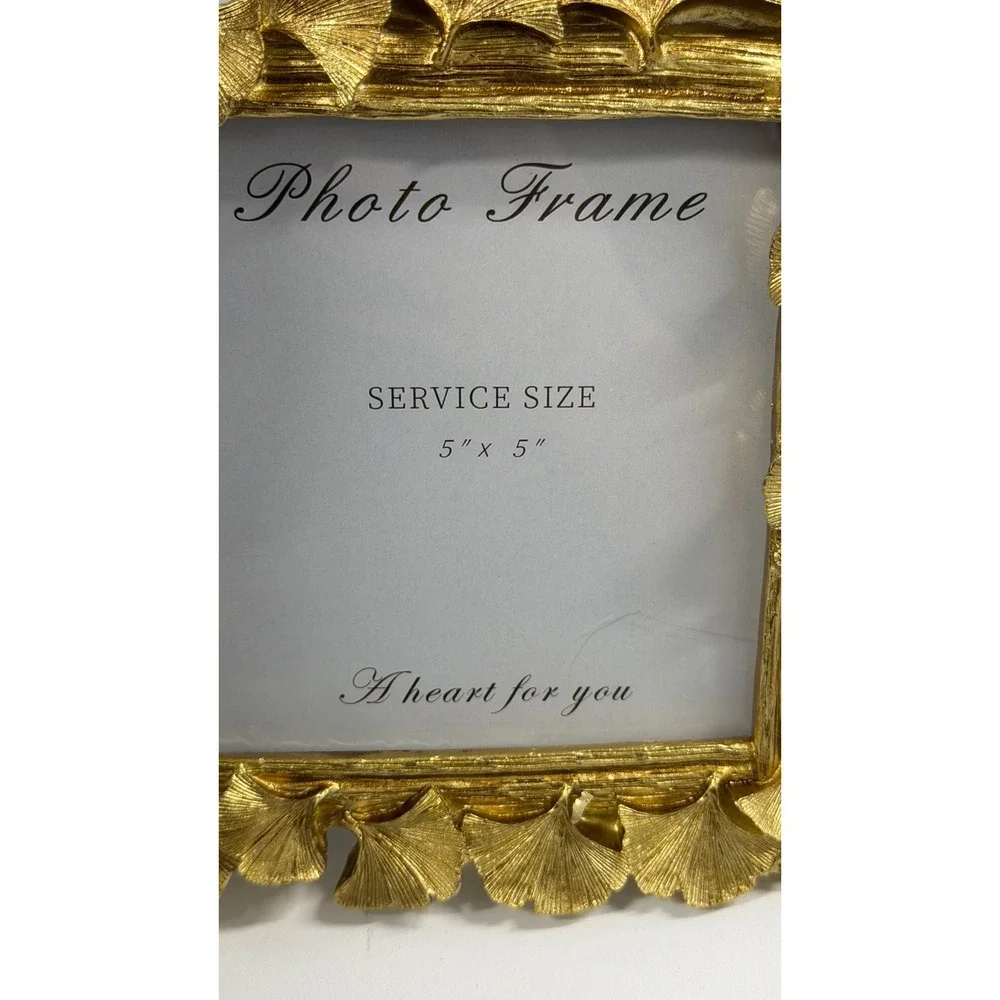 Gold Ginkgo Leaf Photo Frame 5x5 Square Botanical Decorative Picture Frame